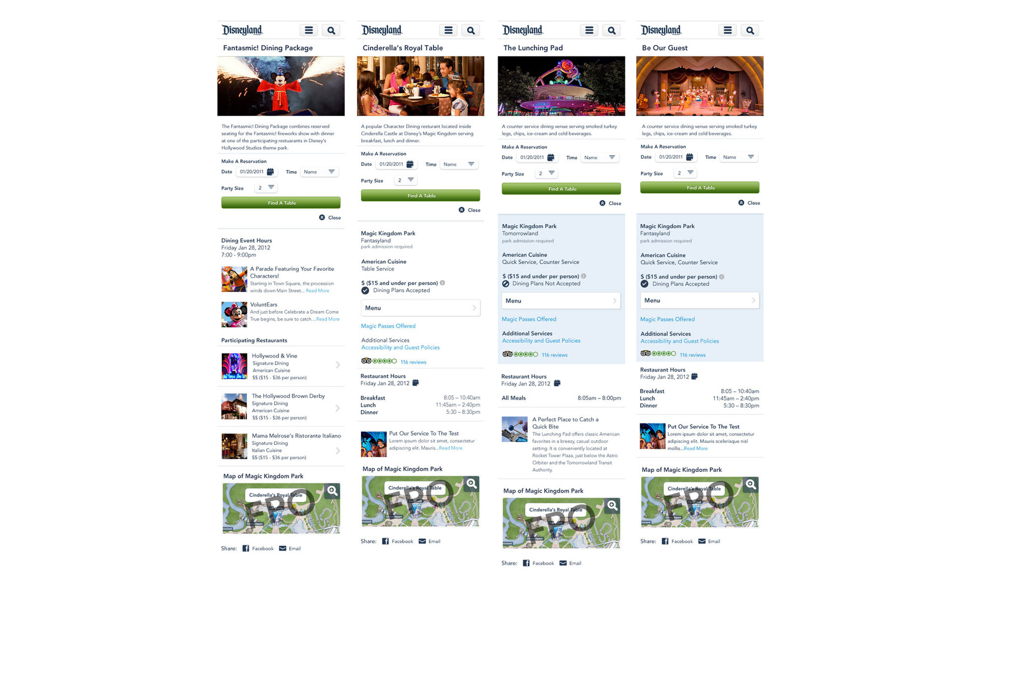 Attractions and dining discovery experience on mobile