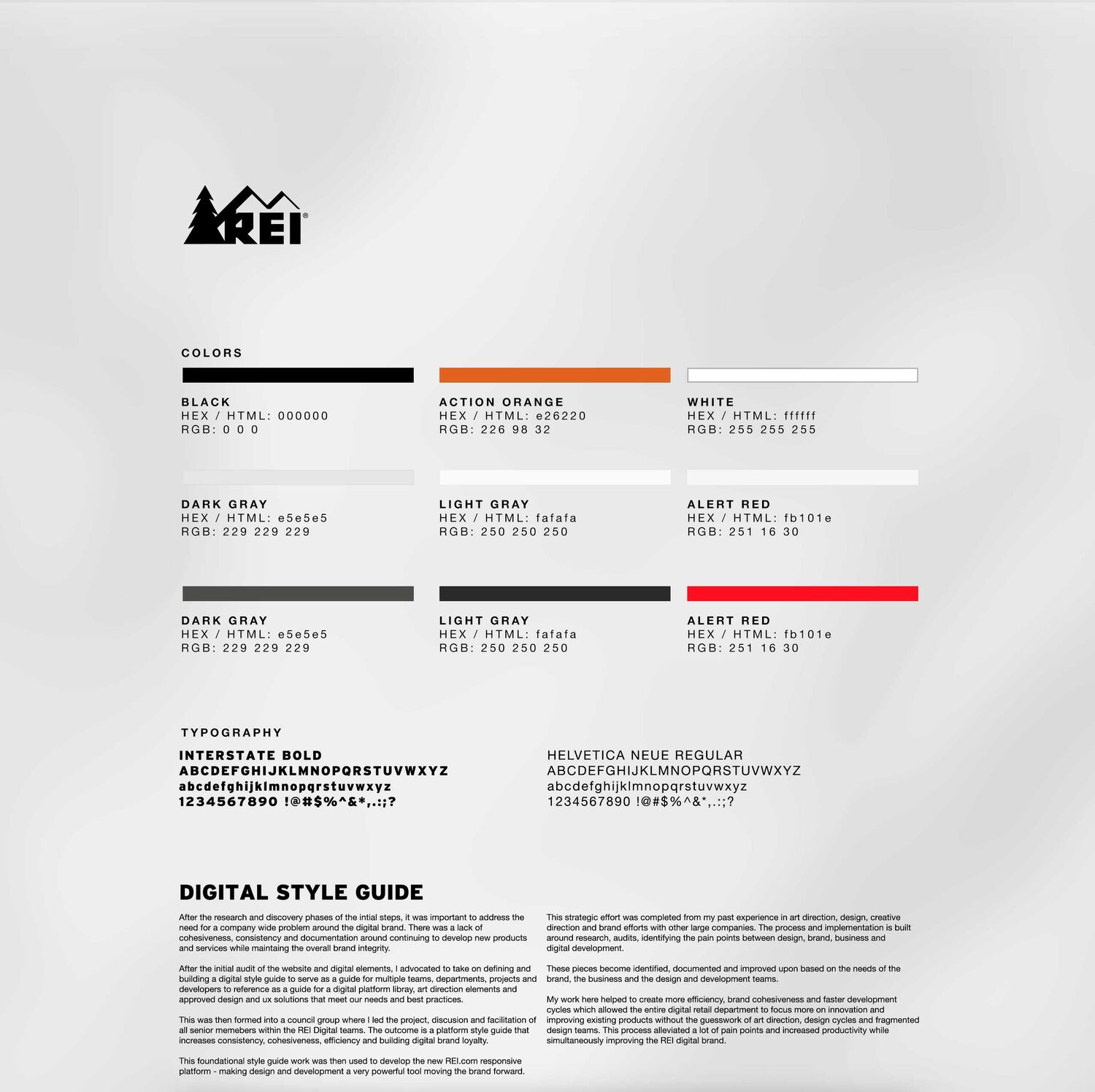 REI digital style guide defining color and typography standards